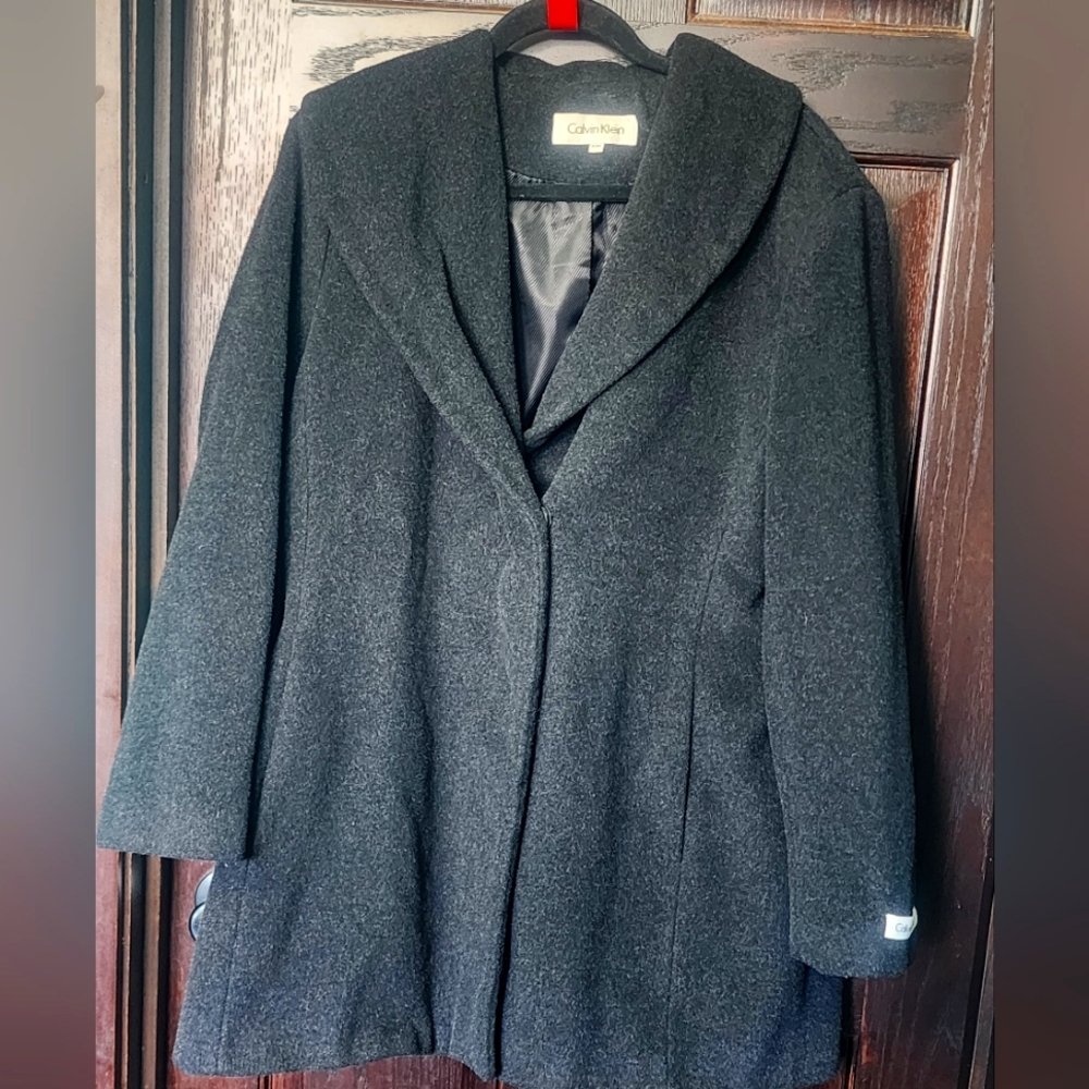 Calvin Klein Women's Charcoal Wool Blend Coat Pre-owned
